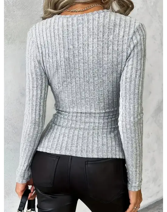 Kadın Uzun Kollu Kruvaze Yaka Yandan Düğme Detaylı şardonlu Kaşkorse Bluz