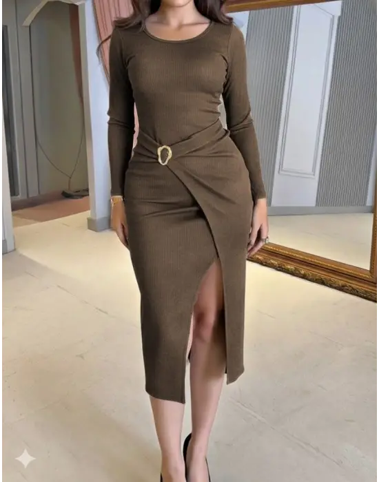 Şık Kruvaze Yaka Detaylı Ottoman Elbise