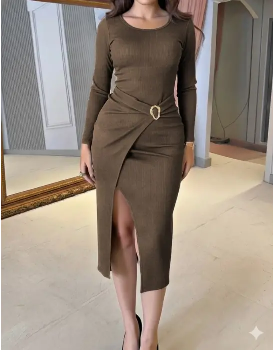 Şık Kruvaze Yaka Detaylı Ottoman Elbise