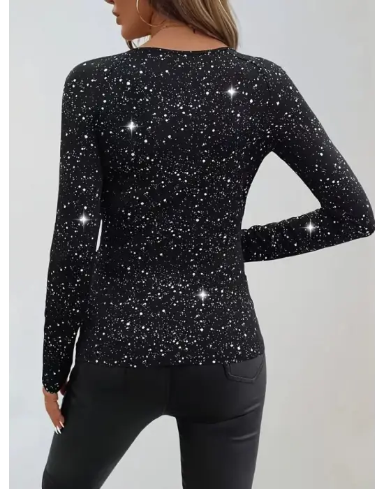 Kadın Uzun Kollu Kruvaze Yakalı Aksesuarlı Dalgıç Bluz