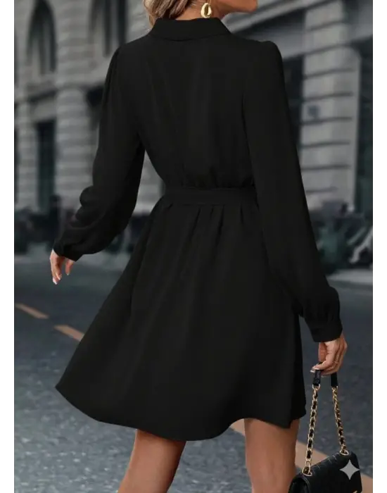 Çarpıcı Mini Kruvaze Yakalı Kadın Elbise