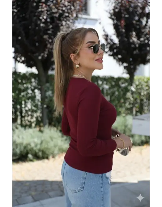 Kadın Uzun Kollu Kruvaze Yakalı Toka Detaylı Viskon Bluz