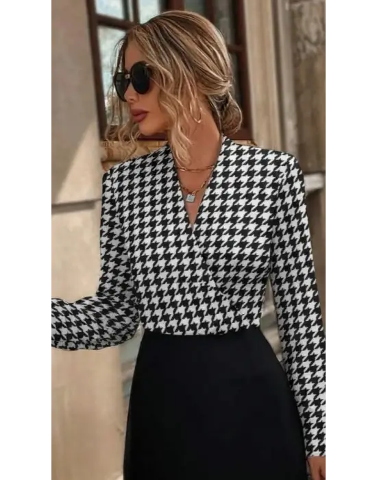 Kadın Uzun Kollu Kruvaze Yakalı üst Dalgıç Alt Ithal Krep Mini Elbise