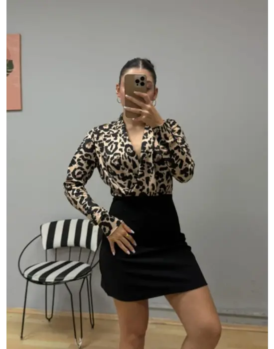 Kadın Uzun Kollu Kruvaze Yakalı üst Dalgıç Alt Ithal Krep Mini Elbise