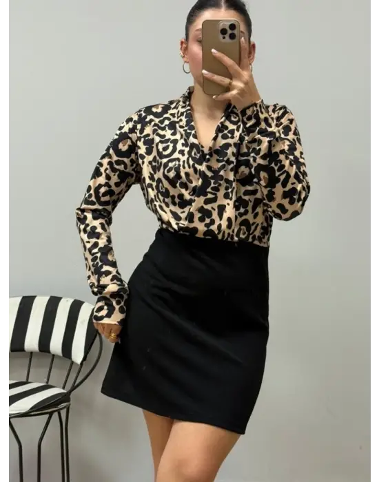 Kadın Uzun Kollu Kruvaze Yakalı üst Dalgıç Alt Ithal Krep Mini Elbise