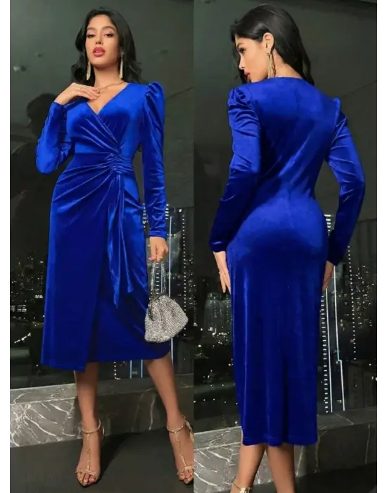 Şık Midi Kadife Elbise