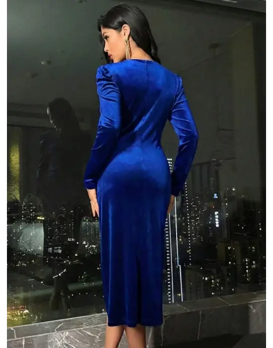 Şık Midi Kadife Elbise