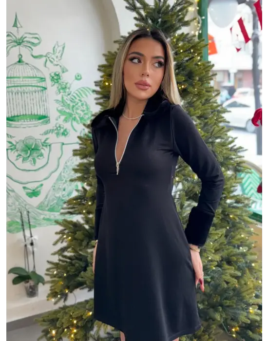 Kadın Uzun Kollu Kısa Viskon Elbise