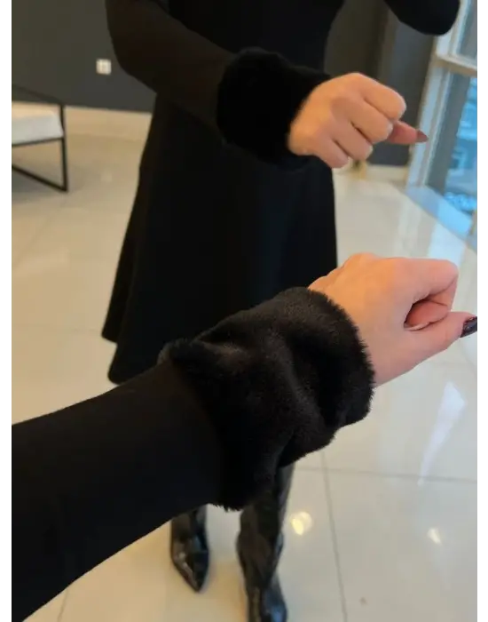 Kadın Uzun Kollu Kısa Viskon Elbise