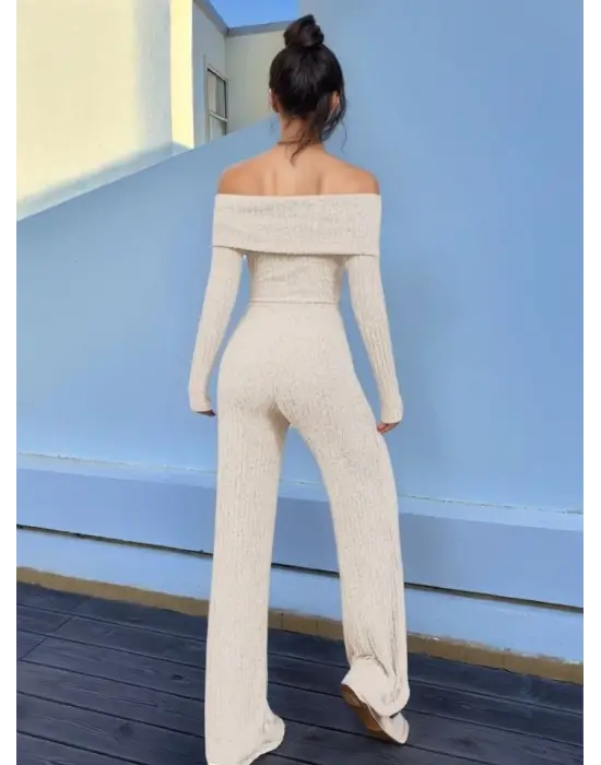 Kadın Uzun Kollu Madonna Yaka şardonlu Kaşkorse Tulum