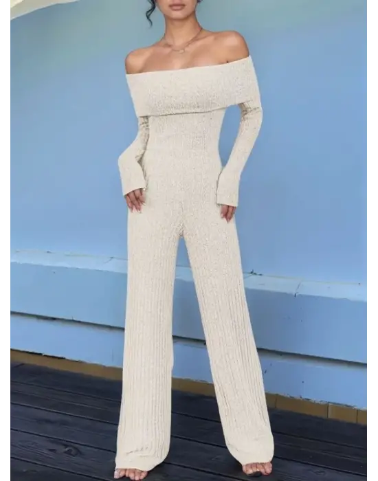 Kadın Uzun Kollu Madonna Yaka şardonlu Kaşkorse Tulum