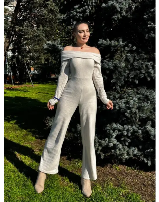 Kadın Uzun Kollu Madonna Yaka şardonlu Kaşkorse Tulum