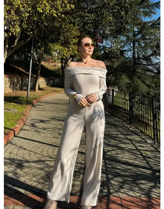 Kadın Uzun Kollu Madonna Yaka şardonlu Kaşkorse Tulum