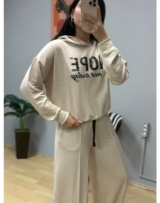 Kadın Uzun Kollu Nope Baskılı Beli Ribanalı Ikili Takım