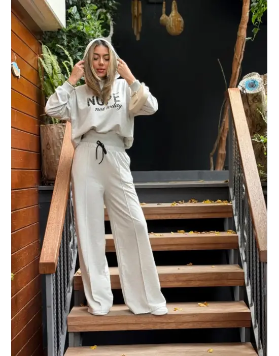 Kadın Uzun Kollu Nope Baskılı Beli Ribanalı Ikili Takım