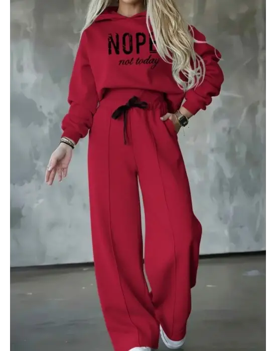 Kadın Uzun Kollu Nope Baskılı Beli Ribanalı Ikili Takım