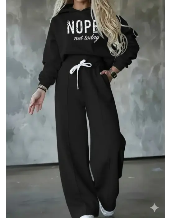 Kadın Uzun Kollu Nope Baskılı Beli Ribanalı Ikili Takım