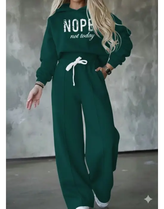 Kadın Uzun Kollu Nope Baskılı Beli Ribanalı Ikili Takım