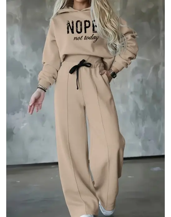 Kadın Uzun Kollu Nope Baskılı Beli Ribanalı Ikili Takım