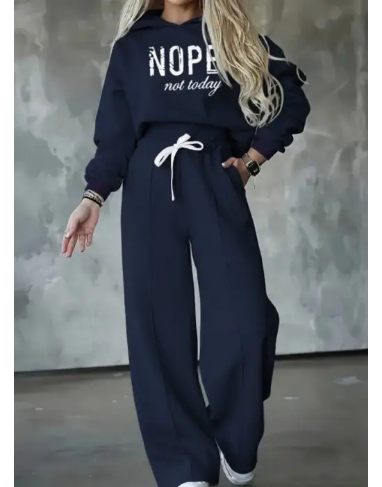 Kadın Uzun Kollu Nope Baskılı Beli Ribanalı Ikili Takım