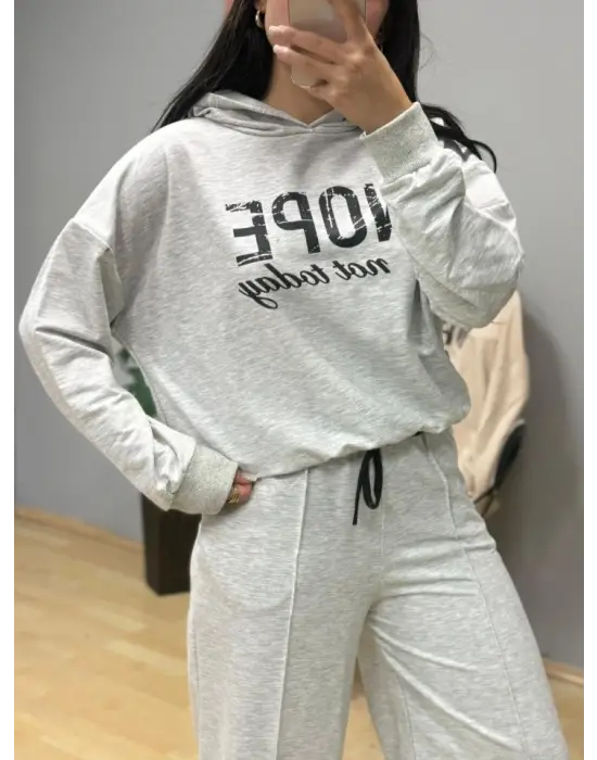 Kadın Uzun Kollu Nope Baskılı Beli Ribanalı Ikili Takım