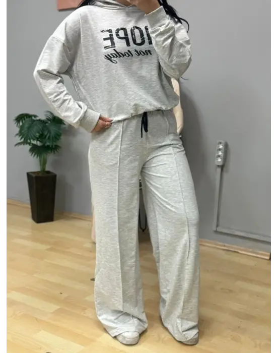 Kadın Uzun Kollu Nope Baskılı Beli Ribanalı Ikili Takım