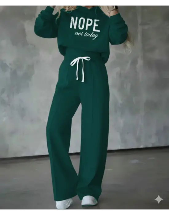 Kadın Uzun Kollu Nope Baskılı Beli Ribanalı Ikili Takım