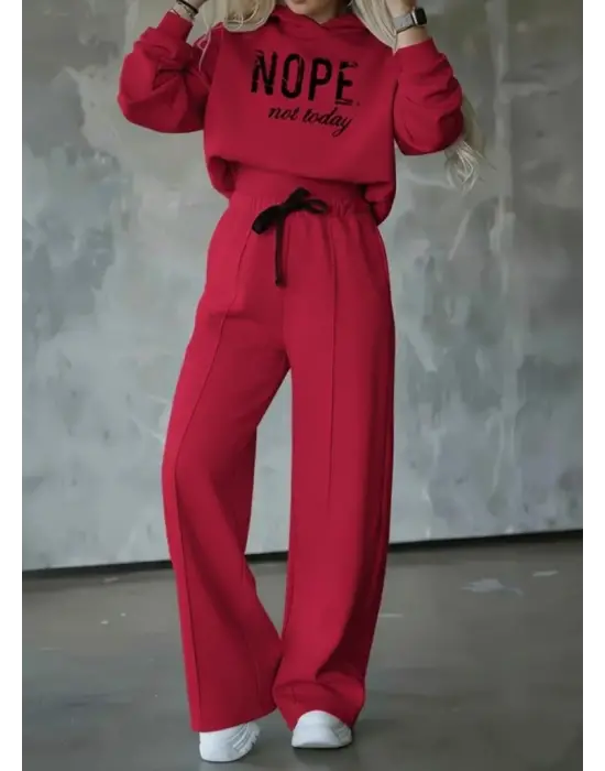 Kadın Uzun Kollu Nope Baskılı Beli Ribanalı Ikili Takım