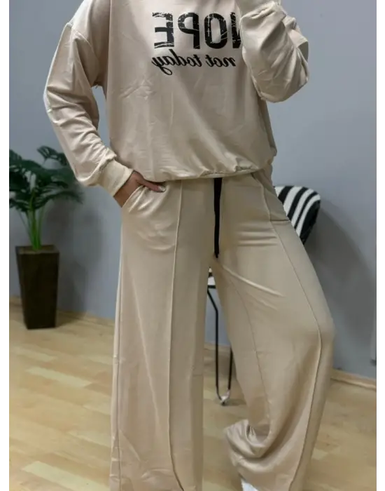 Kadın Uzun Kollu Nope Baskılı Beli Ribanalı Ikili Takım