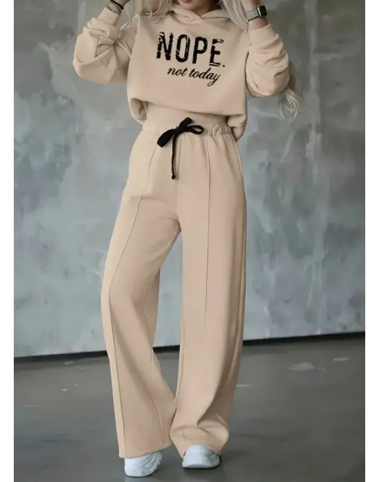 Kadın Uzun Kollu Nope Baskılı Beli Ribanalı Ikili Takım