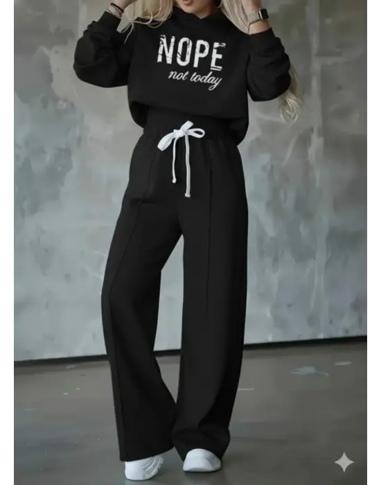 Kadın Uzun Kollu Nope Baskılı Beli Ribanalı Ikili Takım