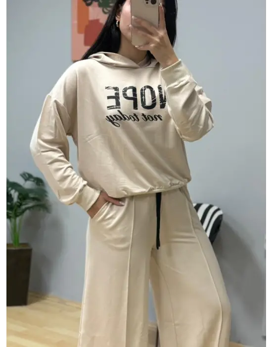 Kadın Uzun Kollu Nope Baskılı Beli Ribanalı Ikili Takım