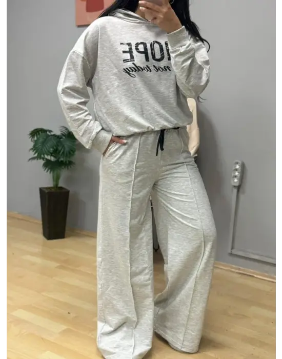 Kadın Uzun Kollu Nope Baskılı Beli Ribanalı Ikili Takım