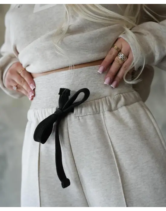 Kadın Uzun Kollu Nope Baskılı Beli Ribanalı Ikili Takım