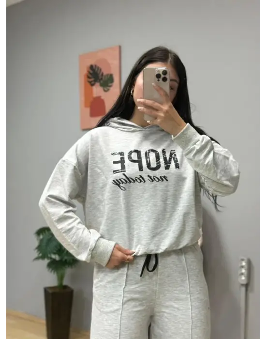 Kadın Uzun Kollu Nope Baskılı Beli Ribanalı Ikili Takım