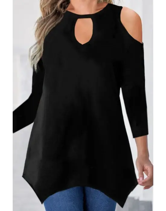 Kadın Uzun Kollu Omuz Ve Göğüs Dekolte Detay Viskon Bluz