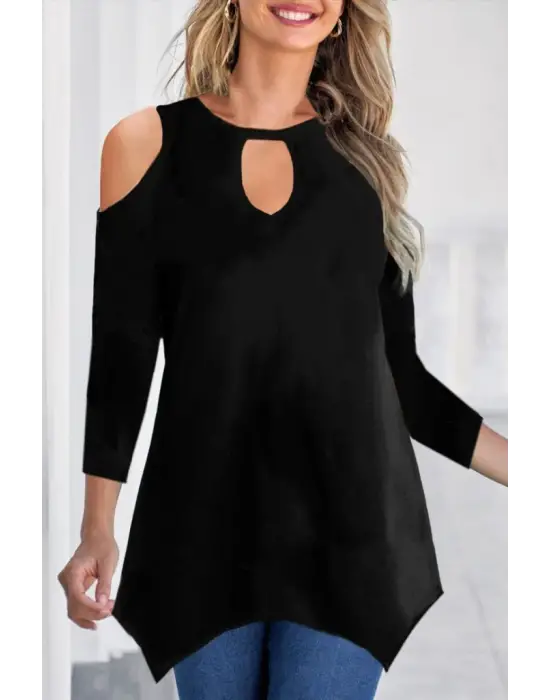 Kadın Uzun Kollu Omuz Ve Göğüs Dekolte Detay Viskon Bluz