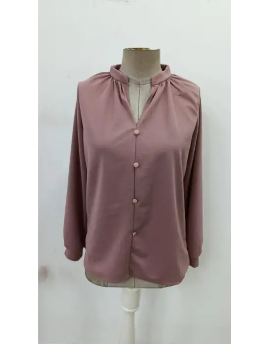 Kadın Uzun Kollu önden Düğmeli Hakim Yaka Ithal Krep Bluz