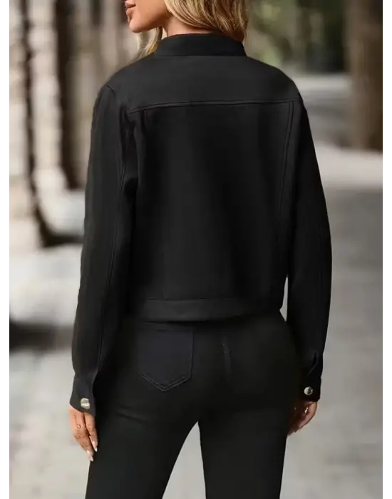 Modern Önden Düğmeli Kadın Süet Ceket