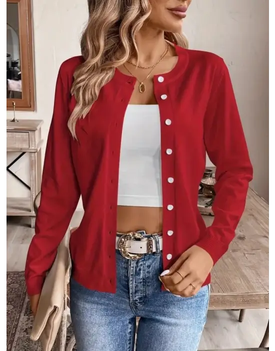 Kadın Uzun Kollu önden Düğmeli Triko Ceket