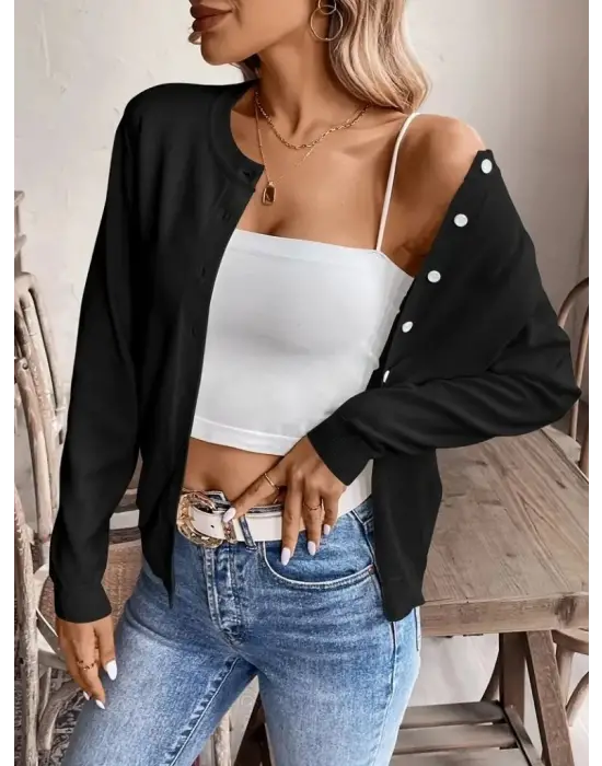 Kadın Uzun Kollu önden Düğmeli Triko Ceket