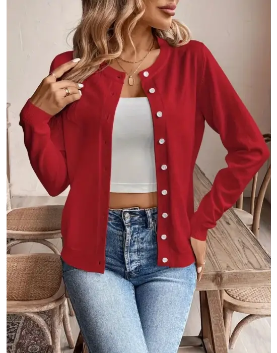 Kadın Uzun Kollu önden Düğmeli Triko Ceket