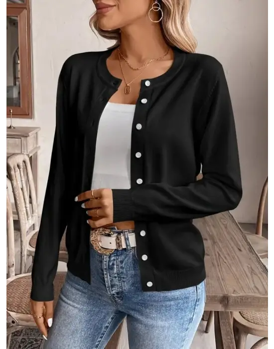 Kadın Uzun Kollu önden Düğmeli Triko Ceket