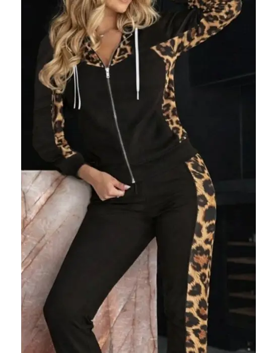 Kadın Uzun Kollu önden Fermuarlı Bağcıklı Viskon Iki Iplik Bluz Ve Pantolon Ikili Takım