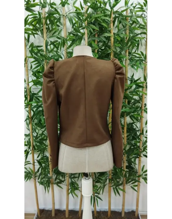 Kadın Uzun Kollu önden Fermuarlı Balon Kol Süet Ceket