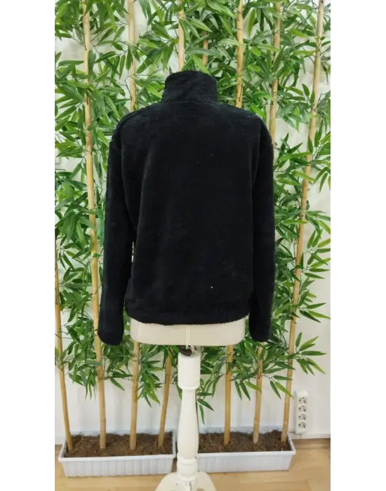 Kadın Uzun Kollu önden Fermuarlı Cepli Peluş Sweat