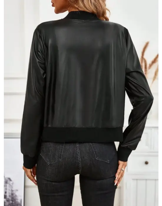 Şık Kadın Deri Kısa Ceket