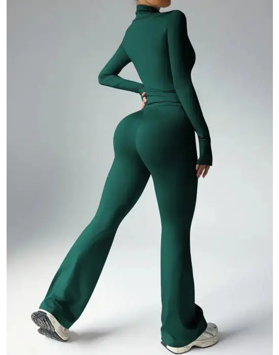 Kadın Uzun Kollu önden Fermuarlı Kısa Dalgıç Bluz Ve Pantolon Ikili Takım