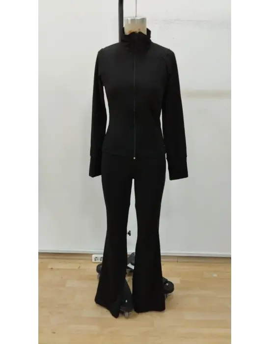 Kadın Uzun Kollu önden Fermuarlı Kısa Dalgıç Bluz Ve Pantolon Ikili Takım