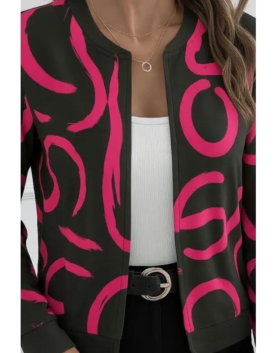 Kadın Uzun Kollu önden Fermuarlı Kısa şardonlu Dalgıç Ceket